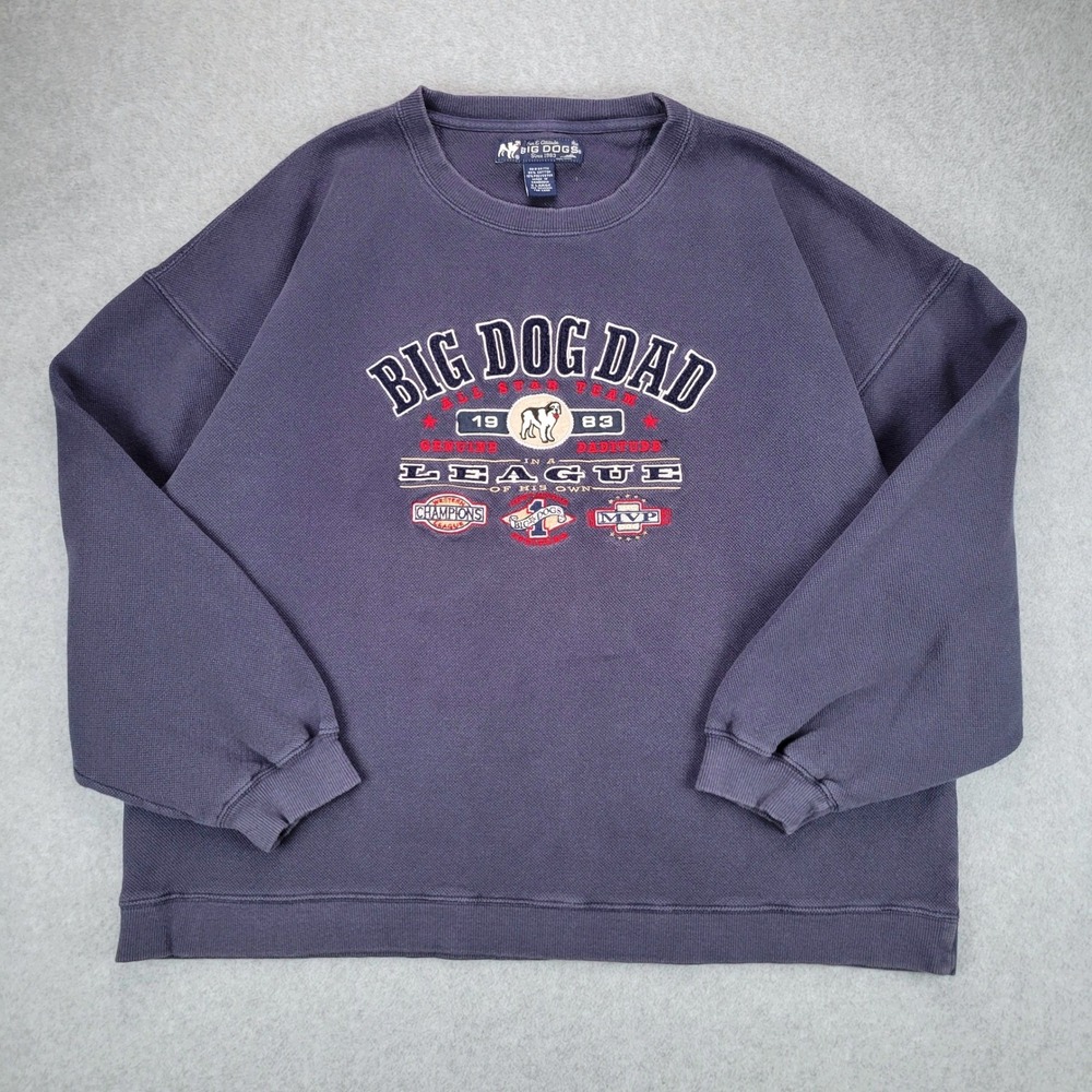 Big Dogs Sweatshirt Mens XL Blue Big‎ Dog Dad Embroidered Vintage Crewneck Y2K